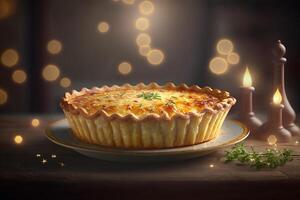 Savory and classic Quiche Lorraine with ham, eggs, and Gruyere cheese on a crispy crust photo