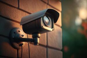 Surveillance Camera Mounted on a Wall for Enhanced Security Measures photo