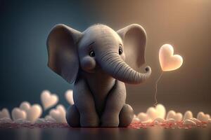 un linda pequeño elefante con corazones para San Valentín día ai generado foto