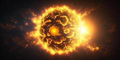 Close up sun with bursting solar flares illustration photo