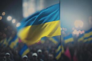 Ukrainian Flag Waves Amidst Protests A Symbol of Freedom photo