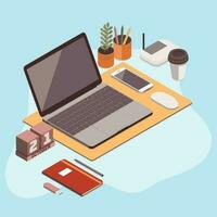 Laptop on a Workspace with Other Accessories vector