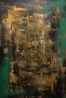 Industrial Elegance A Captivating Fusion of Collages, Paint, and Green-Sepia Palette on a Grand Canvas photo