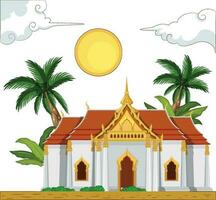 Thai House with Trees and Clouds vector