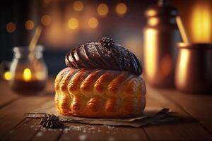 Delicious French Pain au Chocolat with a chocolate surprise inside photo
