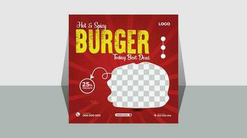 Vector square social media post banner template for healthy burger foods and pizza restaurant Pro Vector