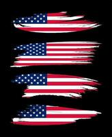 A set of four American flags with a brush stroke on a black background vector