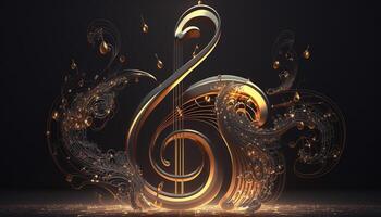 Golden Melody A Vibrant Abstract Music Key with Swirling Sound Waves photo