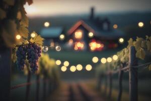 Romantic View from a Vineyard with Grapes and Vines photo