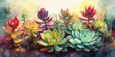 Vibrant Succulent Garden An Aquarelle Painting photo