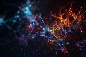 iluminado neuronal conexiones explorador un red de neuronas mediante un microscopio ai generado foto