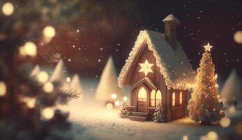 Enchanting Christmas Scene with Snowy Streets and Illuminated Homes photo