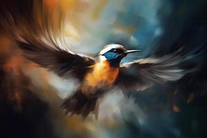 Jewel of the Sky A Colorful Painting of a Hummingbird in Flight photo