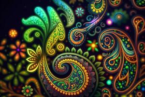 Hippie Paisley Pattern in Rainbow Colors photo