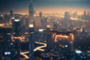 Skybound AI Drone Networks in a Future Metropolis photo