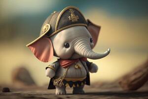 aventurero pequeño elefante en pirata atuendo Listo para tesoro cazar ai generado foto