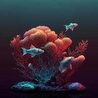 Modern stylized illustration of a coral with fish photo