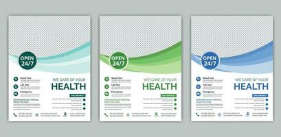 cuidado de la salud cubrir a4 modelo diseño y plano íconos para un reporte y médico folleto diseño, volantes, folletos decoración para impresión y presentación vector. vector