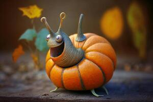 A funny fairytale snail with a pumpkin photo
