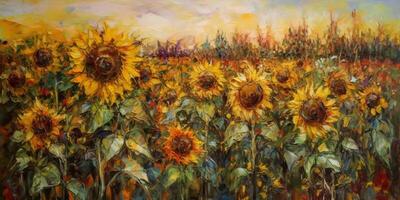 Fields of Sunflowers Bold and Abstract Depiction of a Vibrant Landscape photo