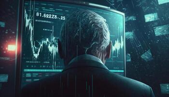 The Stormy Trader A Mystical Image of a Man Watching a Stock Market Crash on a Screen photo