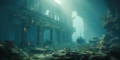 majestuoso submarino restos un vislumbrar dentro el perdido ciudad de Atlantis ai generado foto