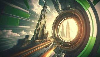 Warping Through the Future High-Speed Highway in a Futuristic City photo