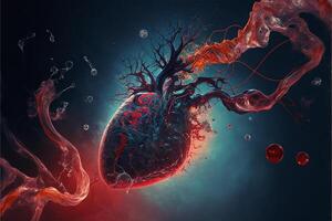 Symbolic 3D Illustration of a Heart with Blood Circulation, Depicting Heart Attack and Heart Health photo