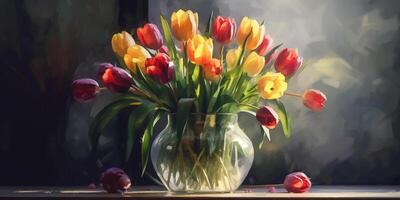 florero de tulipanes un acuarela todavía vida pintura ai generado foto