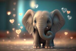 un linda pequeño elefante con corazones para San Valentín día ai generado foto