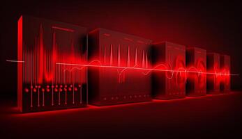 Abstract Network of Red Frequencies with Server on Dark Background photo