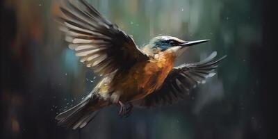 Jewel of the Sky A Colorful Painting of a Hummingbird in Flight photo