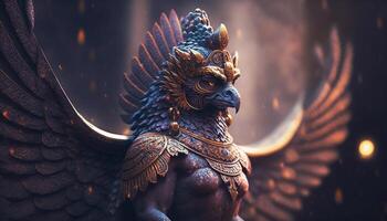 majestuoso Garuda escultura símbolo de poder y devoción en indio mitología ai generado foto