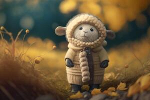 mullido aventureros linda pequeño oveja en su de lana abrigos explorador el dorado prado ai generado foto