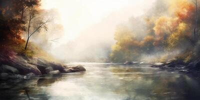 A Serene Watercolor Landscape in Delicate Pastel Colors photo