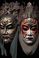 Vibrant Chinese Opera Masks on Display photo