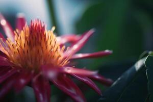 exótico planta en el selva vibrante naranja rojo florecer ai generado foto