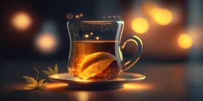 Tea with Lemon and Bokeh in Transparent Glass photo