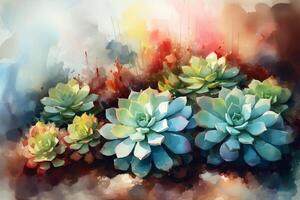 Vibrant Succulent Garden An Aquarelle Painting photo