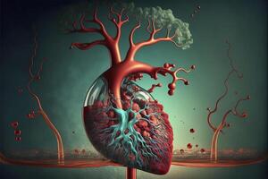 Symbolic 3D Illustration of a Heart with Blood Circulation, Depicting Heart Attack and Heart Health photo