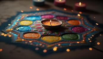 Intricate and Colorful Indian Rangoli Designs Celebrating Festivals and Traditions photo