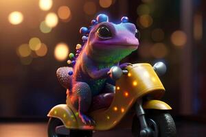 Zippy Chameleon on a Moped Speeding Through a Blurred World photo