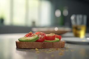 aguacate y tomate brindis con Fresco hierbas y especias ai generado foto