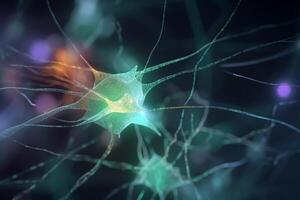 vibrante 3d ilustración de el bioquímico proceso de nervio impulsos ai generado foto
