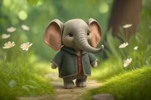 Adorable little elephant strolling through a green forest photo