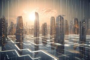 Energy-Positive City Futuristic Metropolis Powered by Buildings photo