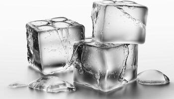 Crystal Clear Ice Cubes Close-up Isolated on White Background photo