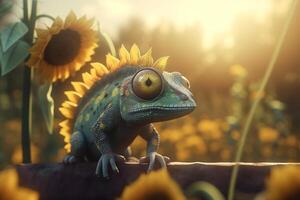 Charming Chameleon in a Field of Sunflowers When Camo Goes Wrong photo