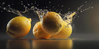 limones muy bajo dentro agua un chapoteo de frescura ai generado foto