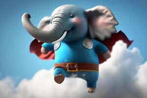 el poderoso pequeño elefante altísimo mediante el cielo en superhéroe engranaje ai generado foto